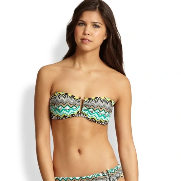 La Blanca Emerald Sahara Chevron Bandeau Bikini Top with Removable Strap - Picture 1 of 10